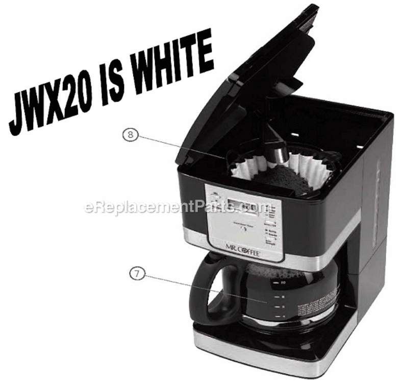 Page A Diagram and Parts List for JWX20  Mr Coffee Coffee Maker